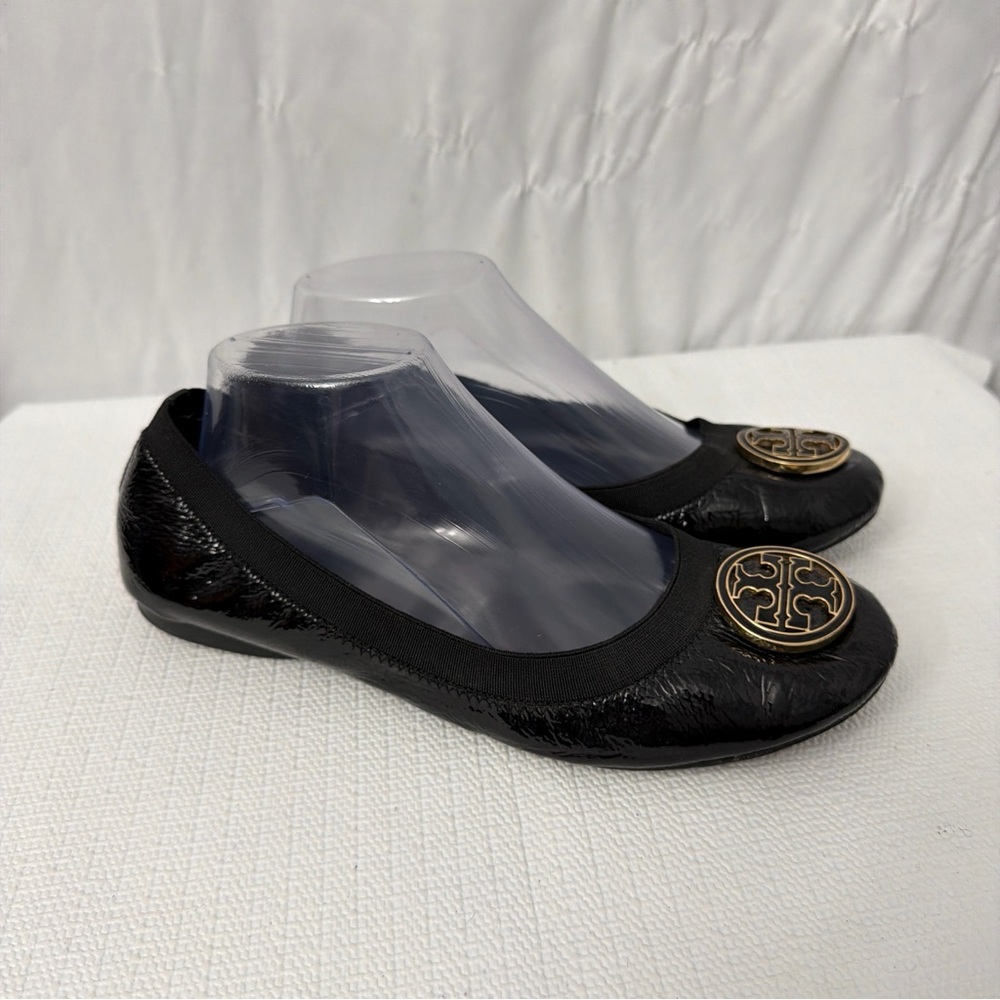 Tory Burch Black Patent Leather Caroline Flats